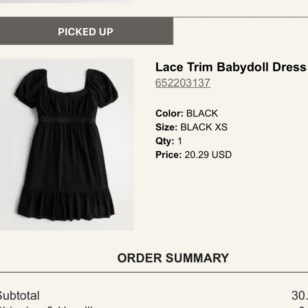 Black hollister babydoll dress. size XS